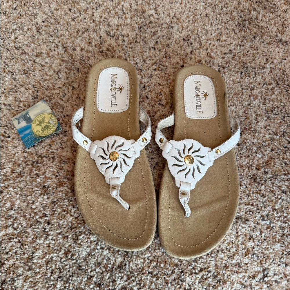 Margaritaville White Thong Sandals with Sunburst Accent
